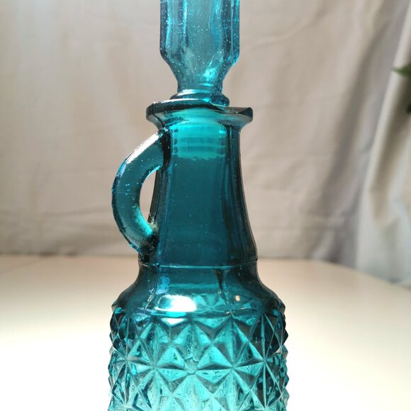 Blue Glass Cruet Vintage Diamond Pattern - Picture 7 of 10